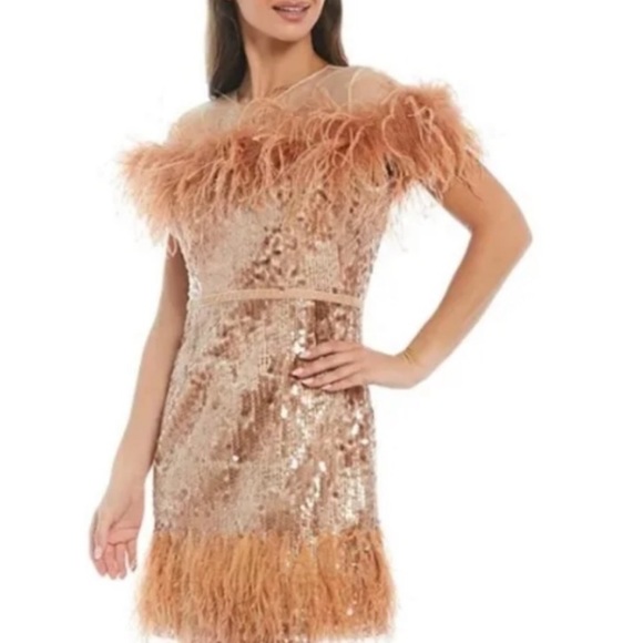 Antonio Melani x Nicola Bathie Rose Gold Sequin Feather Emelia Dress Sz2 NEW - Picture 5 of 13